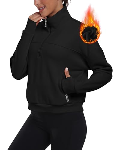 MoFiz Sudaderas Mujer sin Capucha Chaqueta Polar Sudadera para Otoño e Invierno Chaqueta Deportiva Training Jacket Negro 3XL