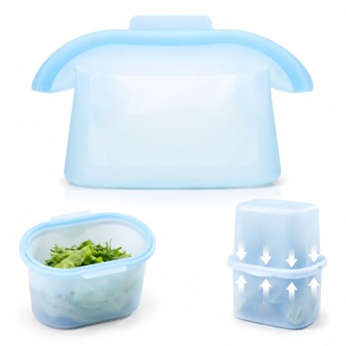 Everbag Silicone Food Storage Bags Reusable High-Temperature Resistant Leak-Proof Upright Freezer Bags Microwave and Dishwasher Safeserene blue