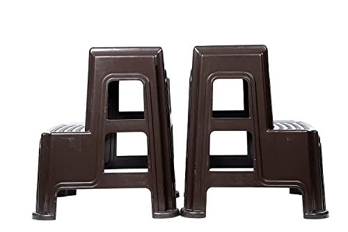 Image of SKYGLAMOUR Supreme Plastic Multi-Purpose Step Stool for Home | Office&Kitchen Use with Weight Bearing Capacity of 150 Kg |2 Step Stool for Home| Color: Wenge; Qnt: 2 Pcs.