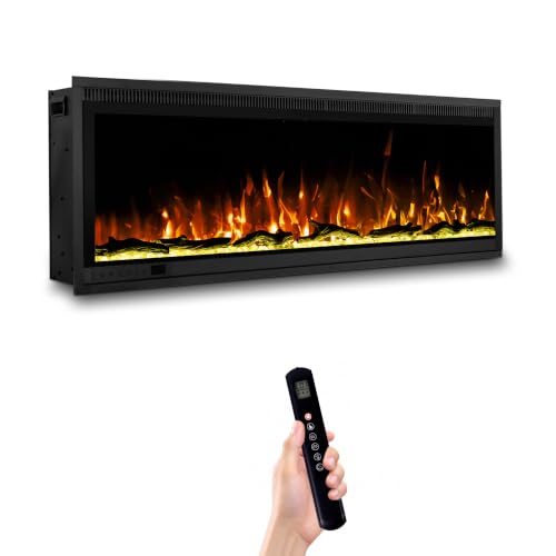 Kukoofyer 40 Inch Electric Fireplace, Recessed Linear, 3 Top Lights | Recessed or Wall Mounted, Ultra-Narrow Aluminum Bezel, 13 Flame Colors, Blue Orange Blend Top Light, Mounts Under TV, Remote