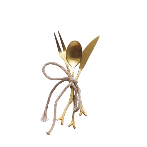 Creative Co-Op Golden Twig Appetizer Utensil Set, Gold, Set of 3