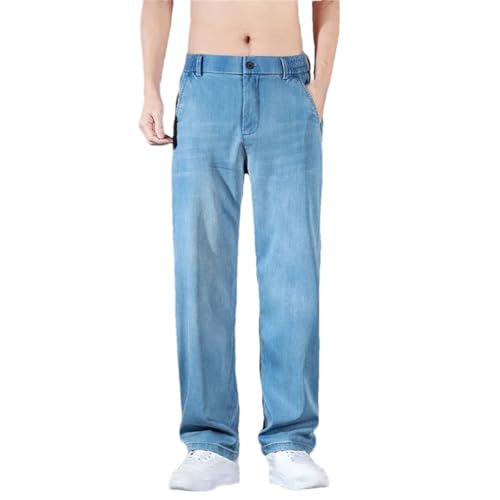 Men's Business Classic Thin Lyocell Jeans Straight Leg Stretch Comfortable Loose Fit Denim Trousers