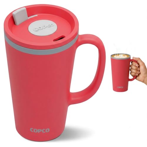 Copco 16 Oz Cone Travel Mug - Handle & Slide Closure (Coral Red)