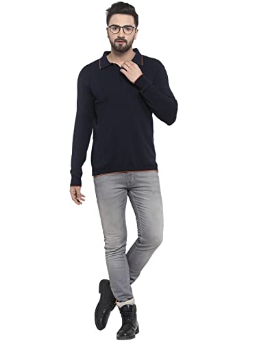 Image of Kalt Mens Basic Solid Full Sleeves Polo Cotton Blend Knitted Regular Fit Polo-Neck T-Shirts with Collar Stylish