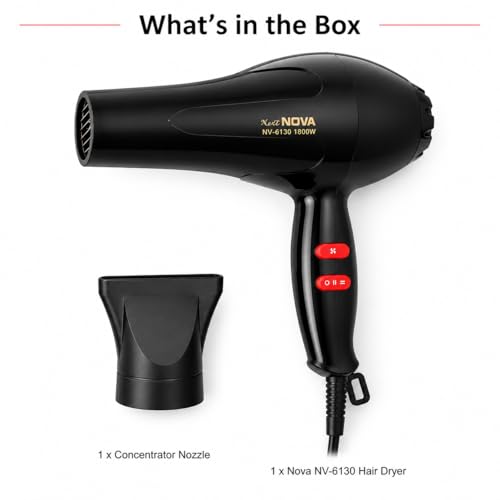 Image of Nova 6130 Hair Dryer 1800W Powerful Hot & Cold Air Blow Dryer for Women & Men | Lightweight Hair Dryer with Styling Nozzle for Home & Travel Use