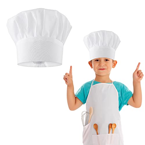 Yolev Gorro Cocina para Niños Gorro Cocinero Blanco Gorro de Panadero Gorro de Chef Ajustable de Algodón Gorro de Uniforme de Cocina Accesorios para Hornear y Cocinar para Fiestas