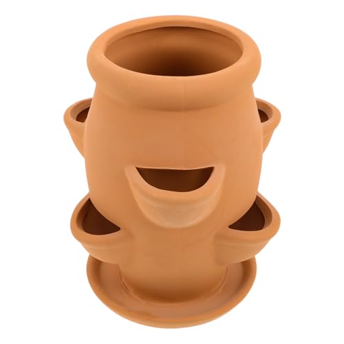 Veemoon Terracotta Strawberry Planter with 6 Side Pockets Ceramic Succulent Pot Indoor Outdoor Garden Flower Pot Decorative Clay Planter for Herbs and Small Plants