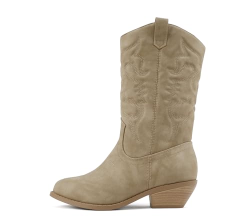 Image of Soda inchTELLER inch ~ Women's Western Cowboy Boots with Stitched Detailing, Pointed Toe, and Low Block Heel
