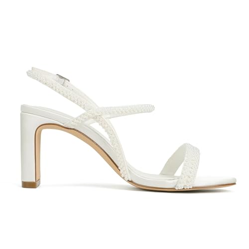 Women's Heeled Sandals Pearl Wedding Shoes for Bride Open Toe Bridal Shoe Strappy Wedding Heels4