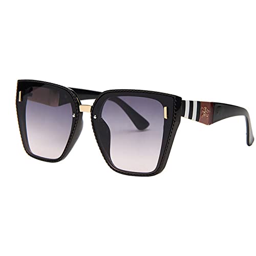 Lunettes de soleil femmes rétro grand cadre carré dégradé miroir UV400 gris