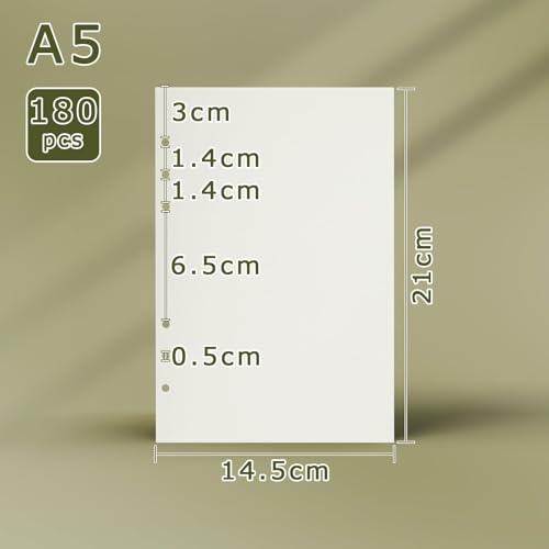 SWTYExt 3 Packungen A5 Nachfüllpapier Blanko, 180 Blätter 6 Löcher A5 Nachfüllbare Refill Paper Papier Nachfülleinlagen Ringbucheinlagen für Notizbuch Skizze Tagbuch Malerei Bullet Journal