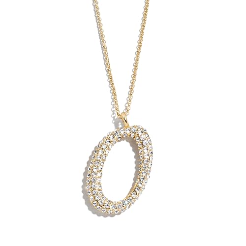 BaubleBar Gwen Pave Signature Initial Necklace - Jewelry for Women - Classic Script Pendant Letter Necklace - Hypoallergenic Snake Chain - 18 Inch + 2" Extender, Letter O
