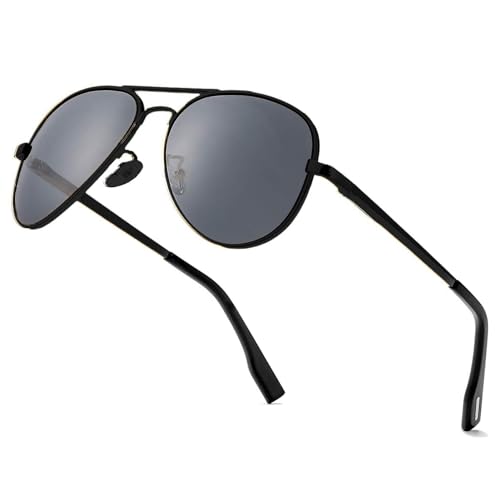 LOJUDI Pilot Gafas de sol para hombre y mujer, polarizadas para estilo piloto retro, vintage, polarizadas, protección UV400, negro/gris, M