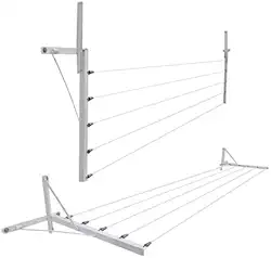 Varal de parede/muro dobrável, fabricado em 100% alumínio com mão francesa em aço, 5 cordas para estender roupas. Cor Branco, resistente e prático, ideal para otimizar espaço em áreas externas.