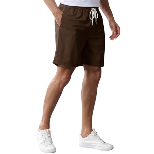 Image of Mens Corduroy Shorts Cotton Blend Lightweight Soft Summer Shorts Elastic Waist Beach Casual Short for Men with Pockets