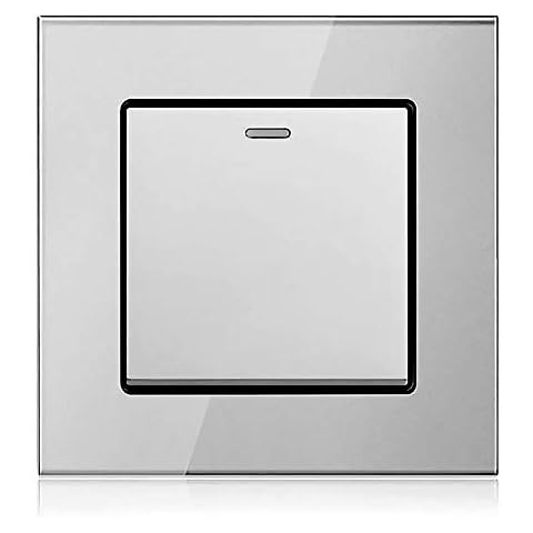 Silver 1/2/3/4 Gang 2 Way Crystal Glass Panel Light Switch On and Off Rocker Wall Switch Interruptor 16A… (1 gang 2 way) Cover