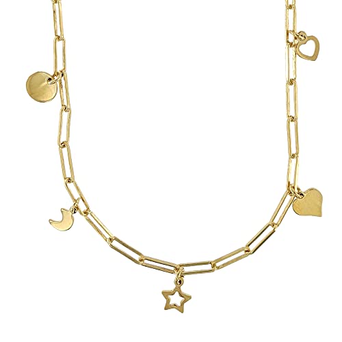 Collier Coeur Étoile Croix Lune en argent plaqué or chic