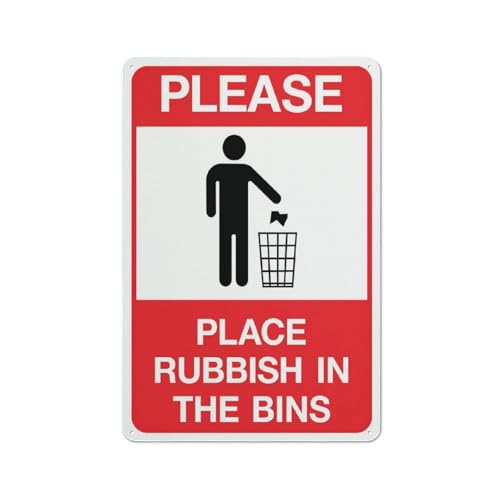 Btbaspa Please Place Rubbish In The Bins Sign 12x16 inch Rust-Free Aluminum - UV Ink Printed Durable Weatherproof Outdoor Sign, Suitable for Home Business Parks, Litter Prevention for Communities