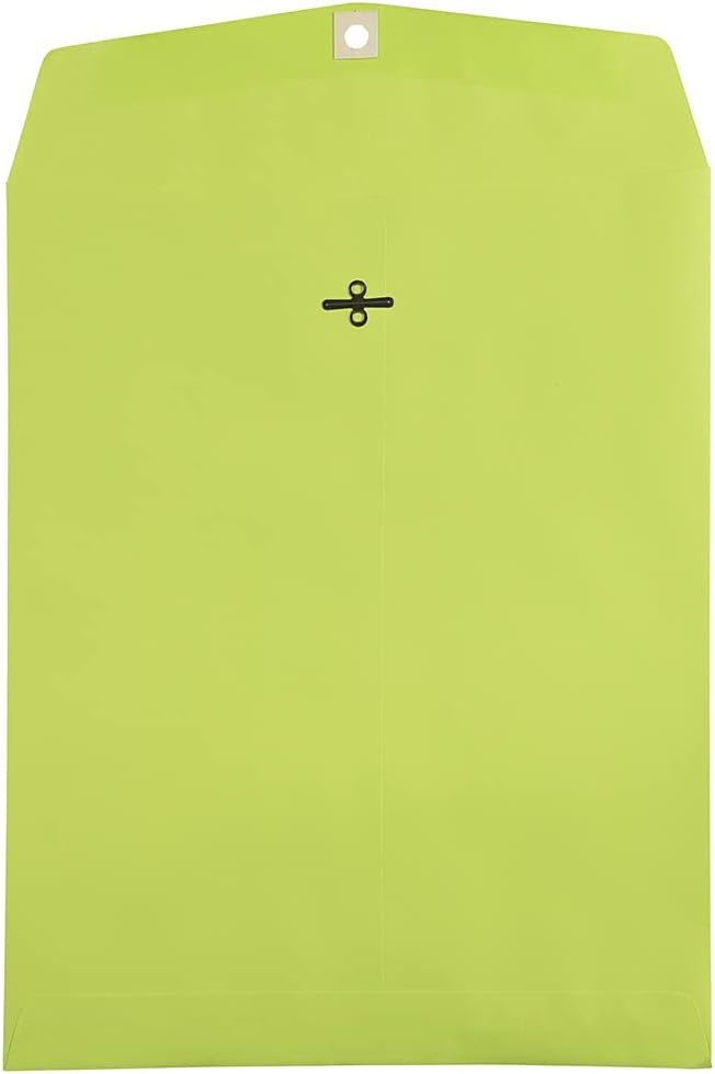 JAM PAPER 10 x 13 Open End Colored Envelopes with Clasp Closure - Ultra Lime Green - 100/Pack