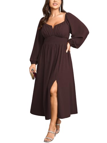 SCOMCHIC Women Plus Size Formal Dresses Long Sleeve Square Neck Wedding Guest Cocktail Split A-Line Maxi Long Dress