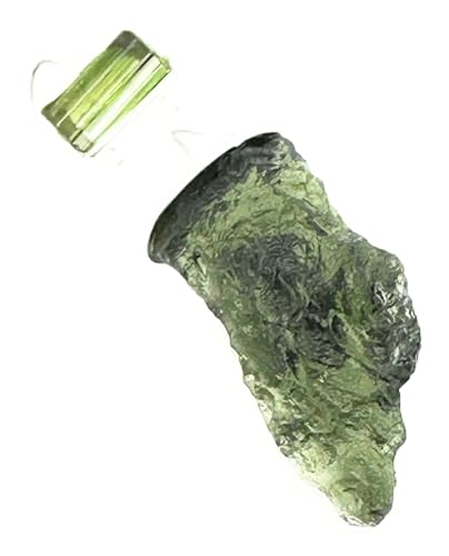 Natural Green Moldavite, Green Tourmaline 925 Solid Sterling Silver Pendant 37mm