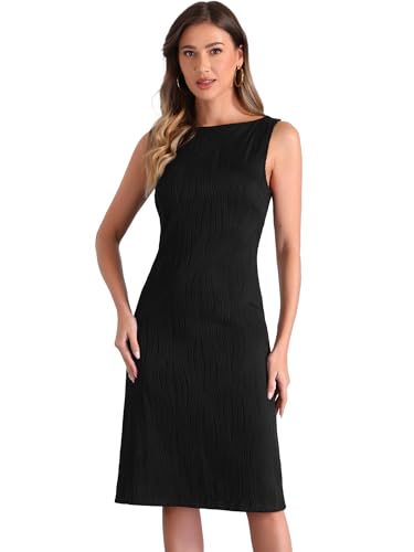 Allegra K Sleeveless Sheath Dress for Women's Boat Neck Textured Elegant Office Dress