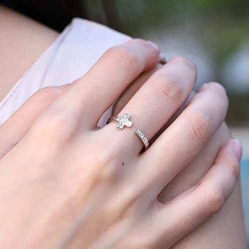 Sterling Silver Cross Ring For Women - Christian Blessed Faith Hope Love Inspirational Encouragement Jewelry,Statement Wrap Finger Open Adjustable Thumb Ring Gift For Teen Girls #TOP3