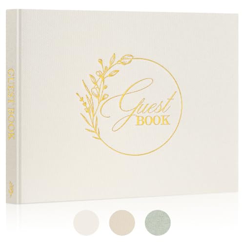 Lanpn Libro de Visitas de Boda en Blanco, Libro Firmas Boda de Lino, Libros de Firmas para Bodas, Aniversario, Bautizos, Cumpleaños, Libro de Recuerdos, álbum de Invitados de Boda (108 Páginas, Crema)