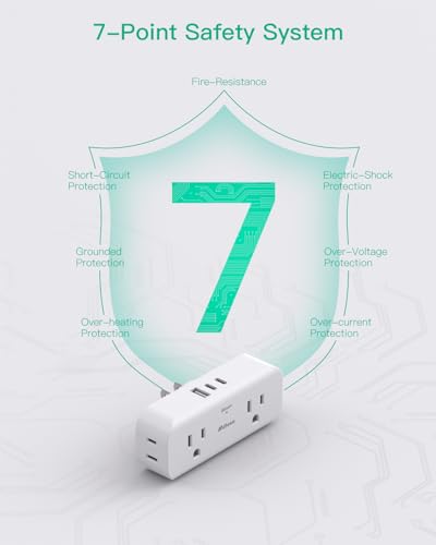 Outlet Extender, 4 Outlet Extension with 1 USB-A 2 USB-C Wall Charger, Multi Plug Outlet Splitter, Electric Wall Outet Expander for Travel, Home, Office, Dorm, Cruise Ship Essentials - Thumbnail 6