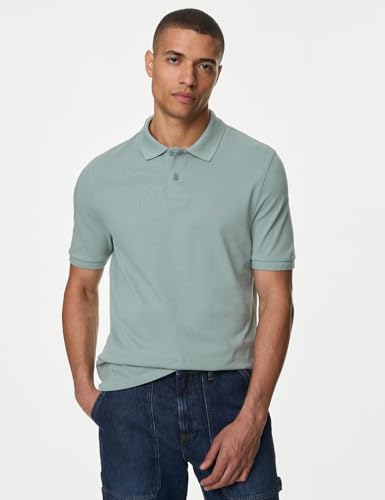Image of Marks & Spencer Pure Cotton Pique Polo Shirt Green