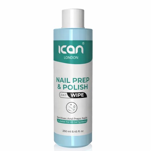 ican Nail Prep & Polish 2 in 1 Wipe Gel Polish Residue Cleaner Multi-Purpose for Sanitiser For Nail Care 250ml