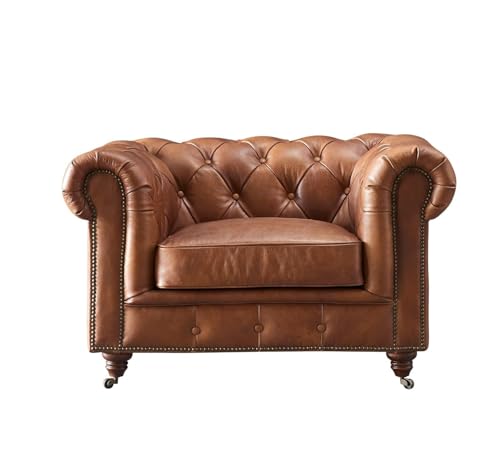 Image of UMAR ARTS Luxury Chesterfield Leatherate Sofa Set, Tufted Genuine Leatherate, Classic Living Room Furniture (1 Seater Sofa)