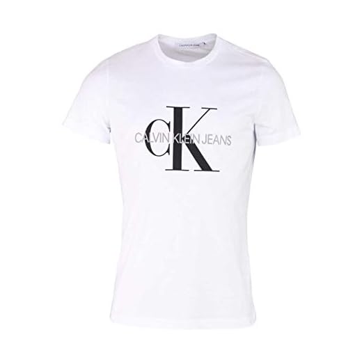 Calvin Klein – Calvin Kleins ikoniska monogram SS smal t-shirt – grafisk t-shirt – t-shirt herr – Calvin Klein t-shirt män – ljust vit – storlek XXL