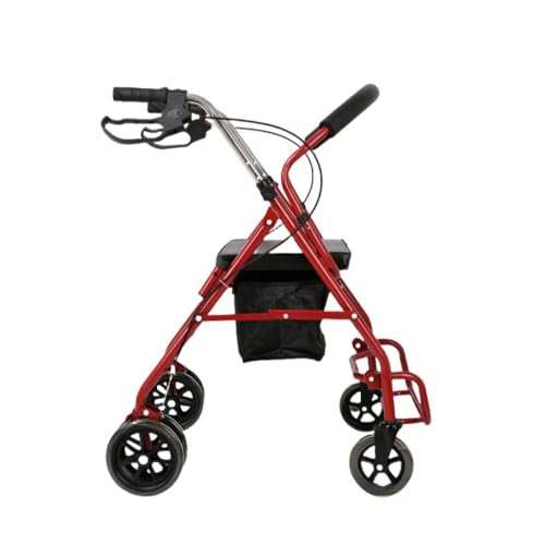 高齢者用の椅子とカゴ付き車輪付き歩行器 高齢者用の車輪と椅子付きショッピングカート ブレーキ付き車椅子 組み立て簡単 外出サポートに (レッド,ショッピングバッグ)
