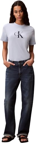 Calvin Klein Damen T-Shirt Kurzarm Hero Classic Monologo Tee mit Rundhalsausschnitt, Blau (Breezy Blue), XXS – Ansicht 4
