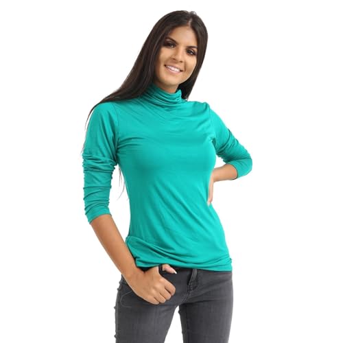 Camiseta de manga larga verde para mujer con cuello redondo talla 40-42