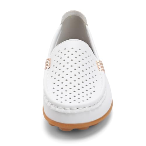 Image of Women's Comfortable & Lightweight Leather Loafers Slip-Ons Driving Walking Mocs Boat Shoes Cute Business Casual Dress Shoes Work Flats for Women