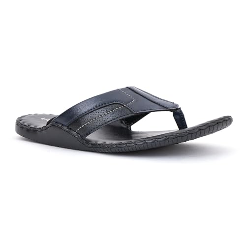 Image of Lazard by Khadim's Synthetic Leather PVC Sole Navy Slip-Ons for Men