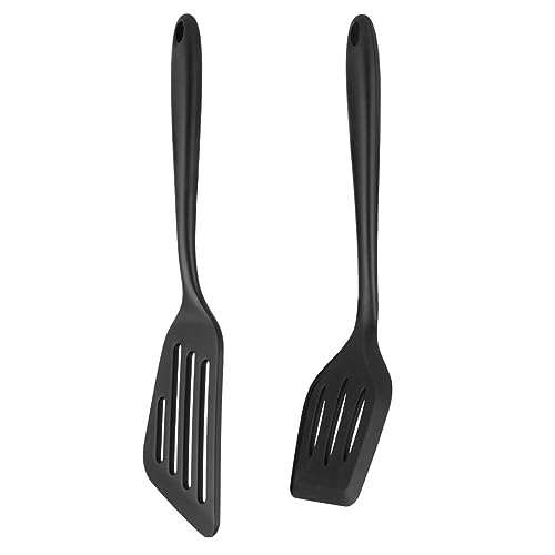 Vicloon Spatole da Cucina, Set di 2 Spatole in Silicone per Uso Alimentare, Paletta Forata Antiaderente per Cucina, Utensili da Cucina Resistenti al Calore Antiaderenti da Cucina Spatola (Nero)