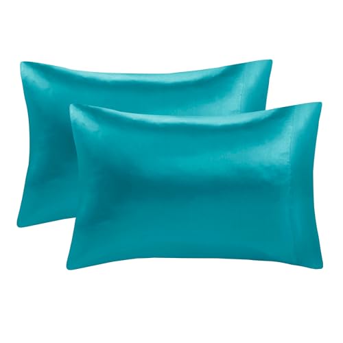 Image of Madison Park Essentials Satin Pillowcase Set of 2, Silky, King Teal | Pillowcase Cover for Hair & Skin, Luxuriously Soft, Natural Sheen Luster, Cool to Touch, Wrinkle-Free, Machine Washable