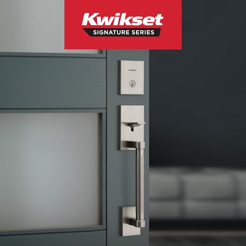Image of Kwikset Prava Front Door Lock Handle and Deadbolt Set, Entry Handleset Exterior with Interior Reversible Lever, Satin Nickel, Pick Resistant SmartKey Rekey Deadbolt Security, with Microban Protection
