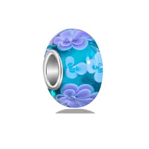 Image of 100% Authentic 925 Sterling Silver Murano Glass Charms for Pandora Bracelets, Original Handmade DIY Flower Charms for Women (color-1) (color-1)
