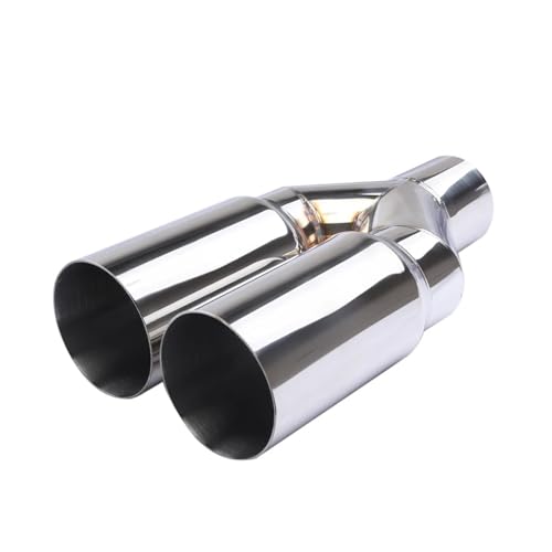 Embout D'Échappement Rond Oblique Inox Silencieux D'échappement Universel À Double Cylindre En Acier Inoxydable Entrée 63 Mm Sortie 76 Mm
