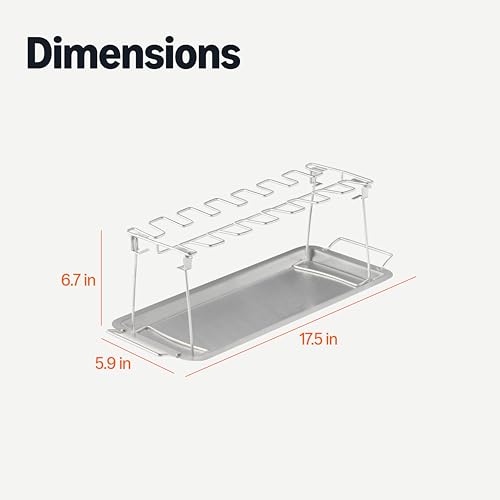 Image of Amazon Basics Chicken Leg and Wing Rack, 14 Slots BBQ Chicken Drumsticks Holder, Food Grade Stainless Steel Roaster Stand for Smoking and Grilling, Oven, Charcoal Grill, Silver, 1-Pack