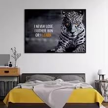 LMAIWANG 'I Never Lose' plakat motywacyjne cytaty sztuka ścienna obraz na płótnie nadruk lampart zwierzę obraz salon wystrój domu Cuadros (70 x 100 cm/rama)