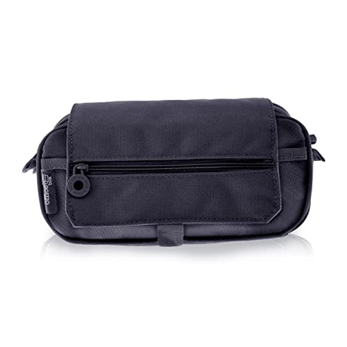 Office Box Estuche Triple el Orginal- Porta Lápices de 3 Apartados con Cremallera, Múltiples Bolsillos, Horario e identificador y Tira para Llevar en tu Trolley by Colorline (Negro)