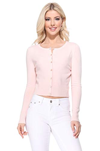 Image of Women's Cropped Cardigan Sweater - Long Sleeve Crewneck Basic Classic Casual Button Down Knit Soft Lightweight Top