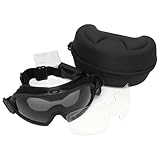 wkao Shooting Airsoft Goggles with Fan, Anti-Fog & Case, 2 Lenses, Outdoor Game