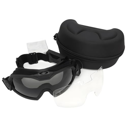 wkao Shooting Airsoft Goggles with Fan, Anti-Fog & Case, 2 Lenses, Outdoor Game