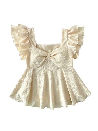 SweatyRocks Girl's Layered Ruffle Sleeve Peplum Top Ruched Sweetheart Neck Flowy T Shirts
